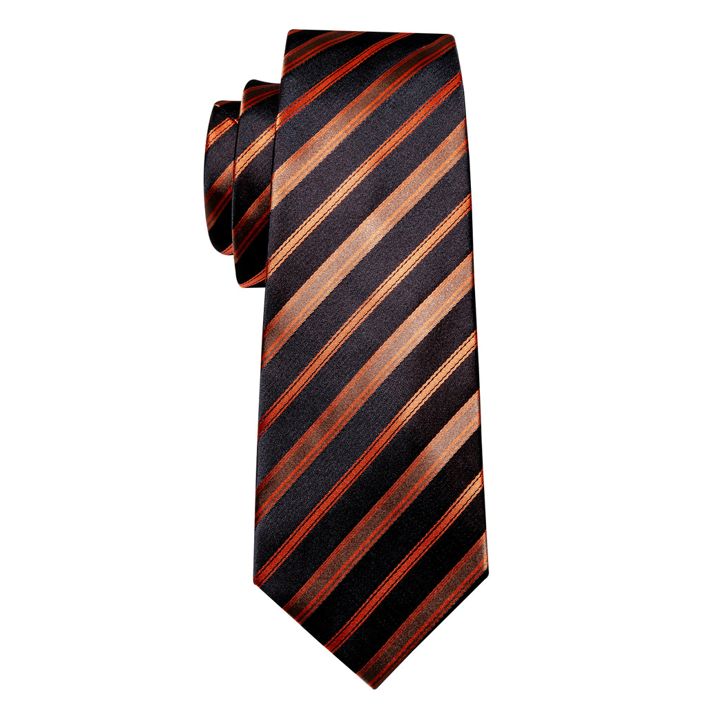 Black Orange Brown Stripe Tie, Pocket Square and Cufflinks Set tie sets - Sophisticated Gentlemen