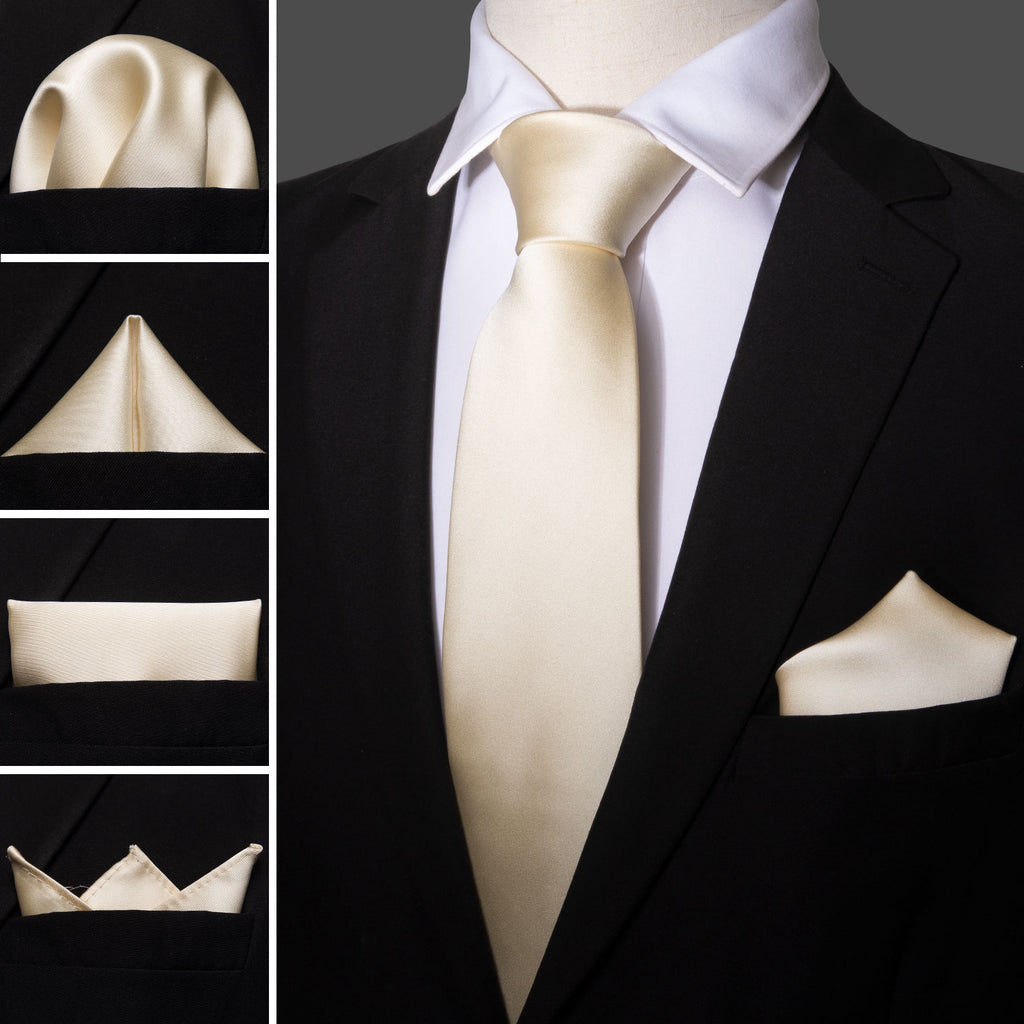 Ivory Beige Solid Tie, Pocket Square and Cufflinks Set tie sets - Sophisticated Gentlemen