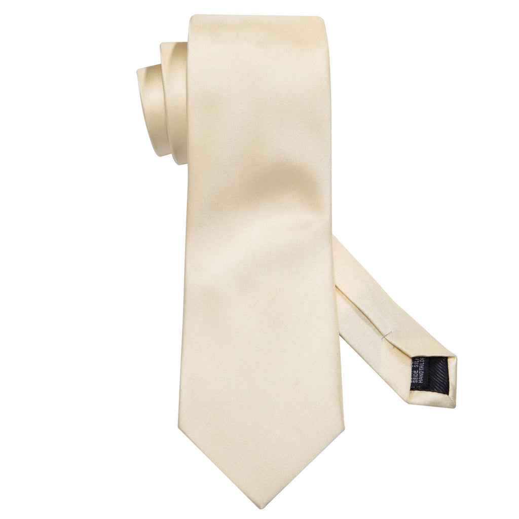 Ivory Beige Solid Tie, Pocket Square and Cufflinks Set tie sets - Sophisticated Gentlemen