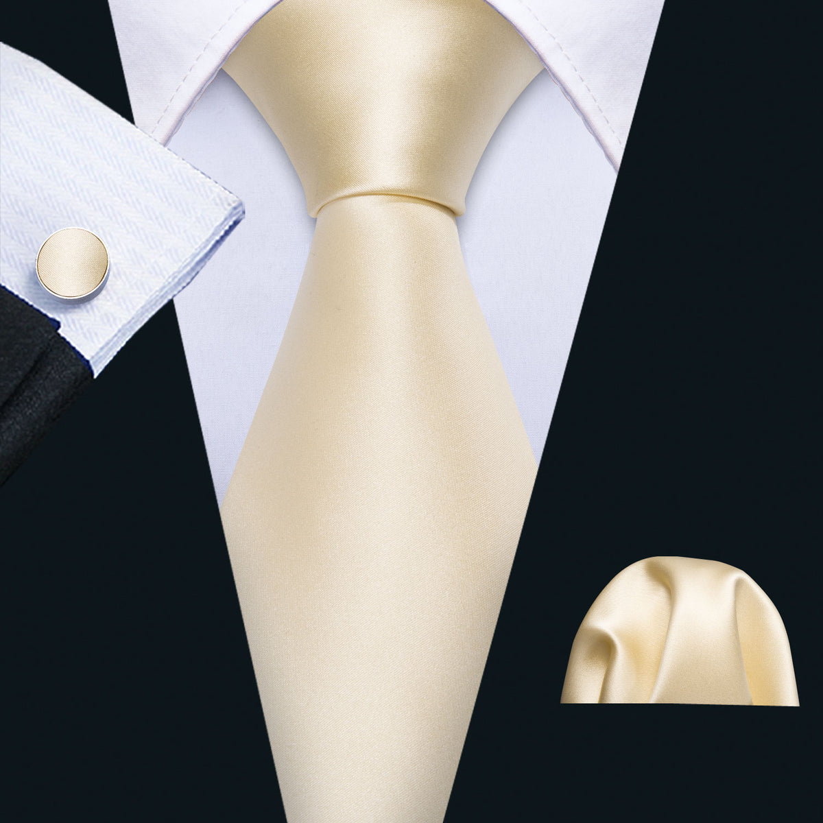 Ivory Beige Solid Tie, Pocket Square and Cufflinks Set tie sets - Sophisticated Gentlemen