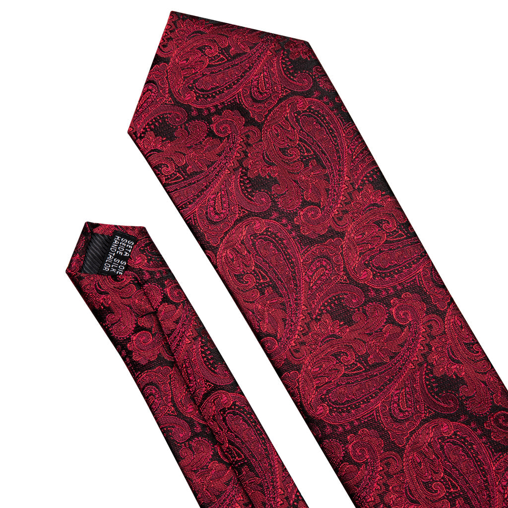 Luxury Black Red Paisley Tie, Pocket Square and Cufflinks Set tie sets - Sophisticated Gentlemen