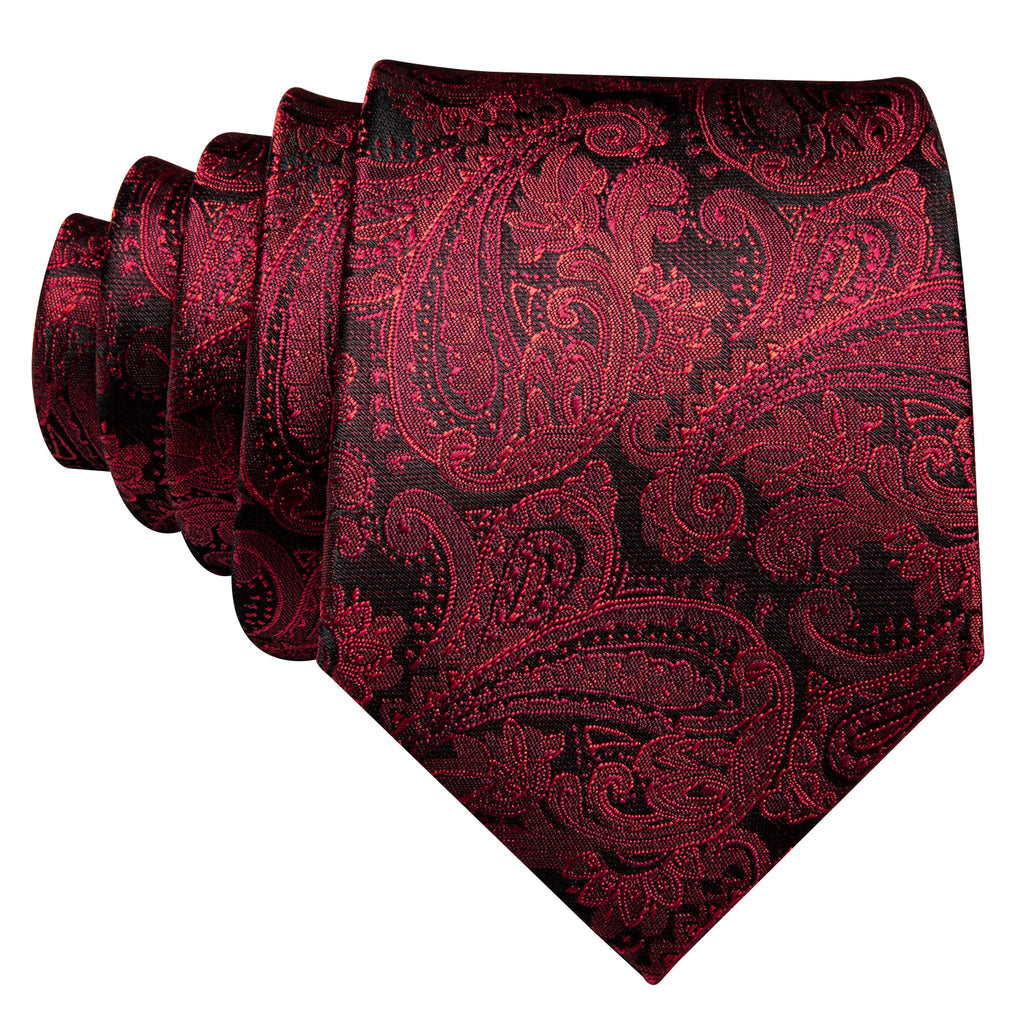 Luxury Black Red Paisley Tie, Pocket Square and Cufflinks Set tie sets - Sophisticated Gentlemen