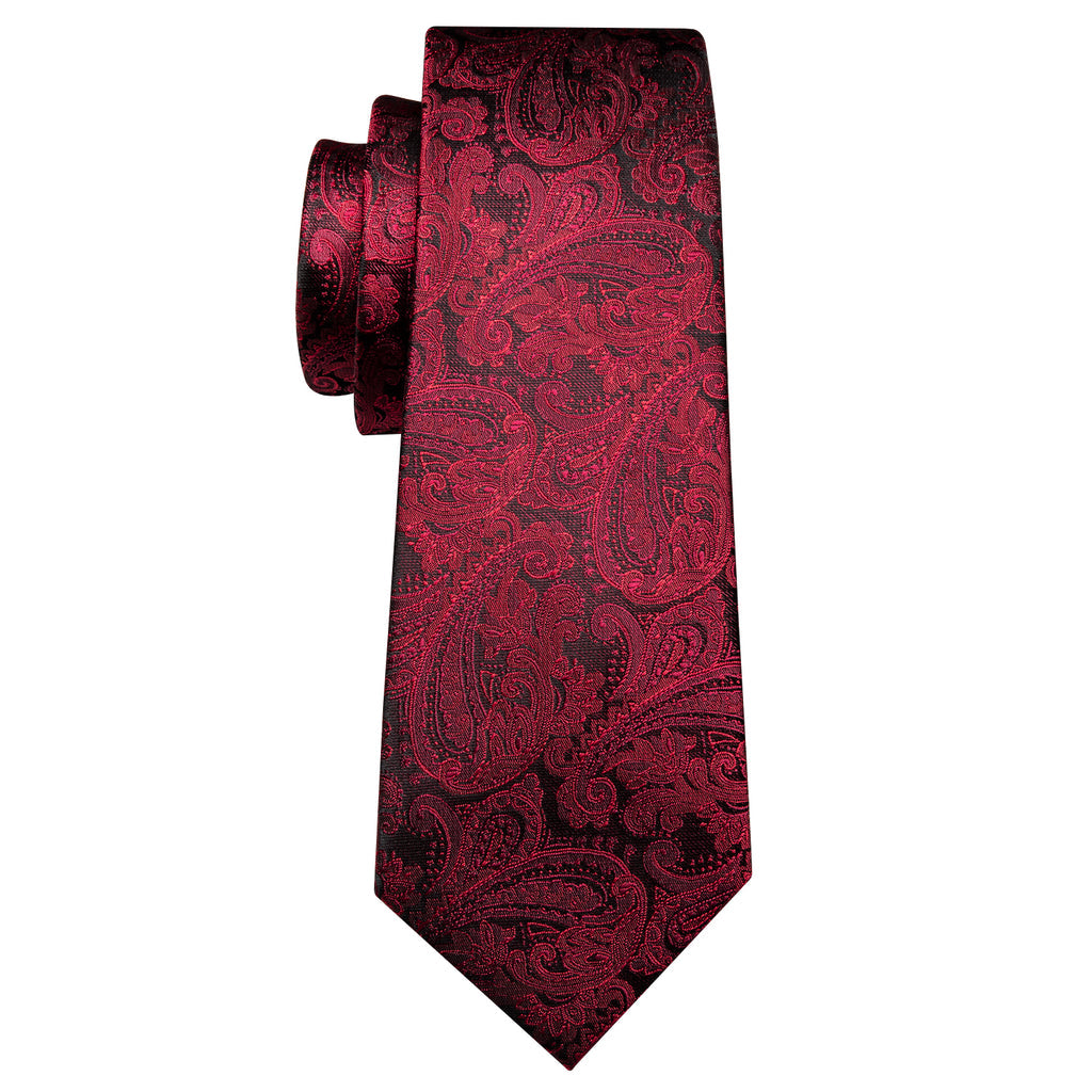 Luxury Black Red Paisley Tie, Pocket Square and Cufflinks Set tie sets - Sophisticated Gentlemen
