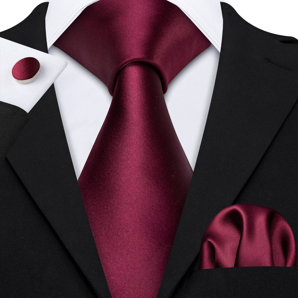 Burgundy Solid Tie, Pocket Square and Cufflinks Set tie sets - Sophisticated Gentlemen