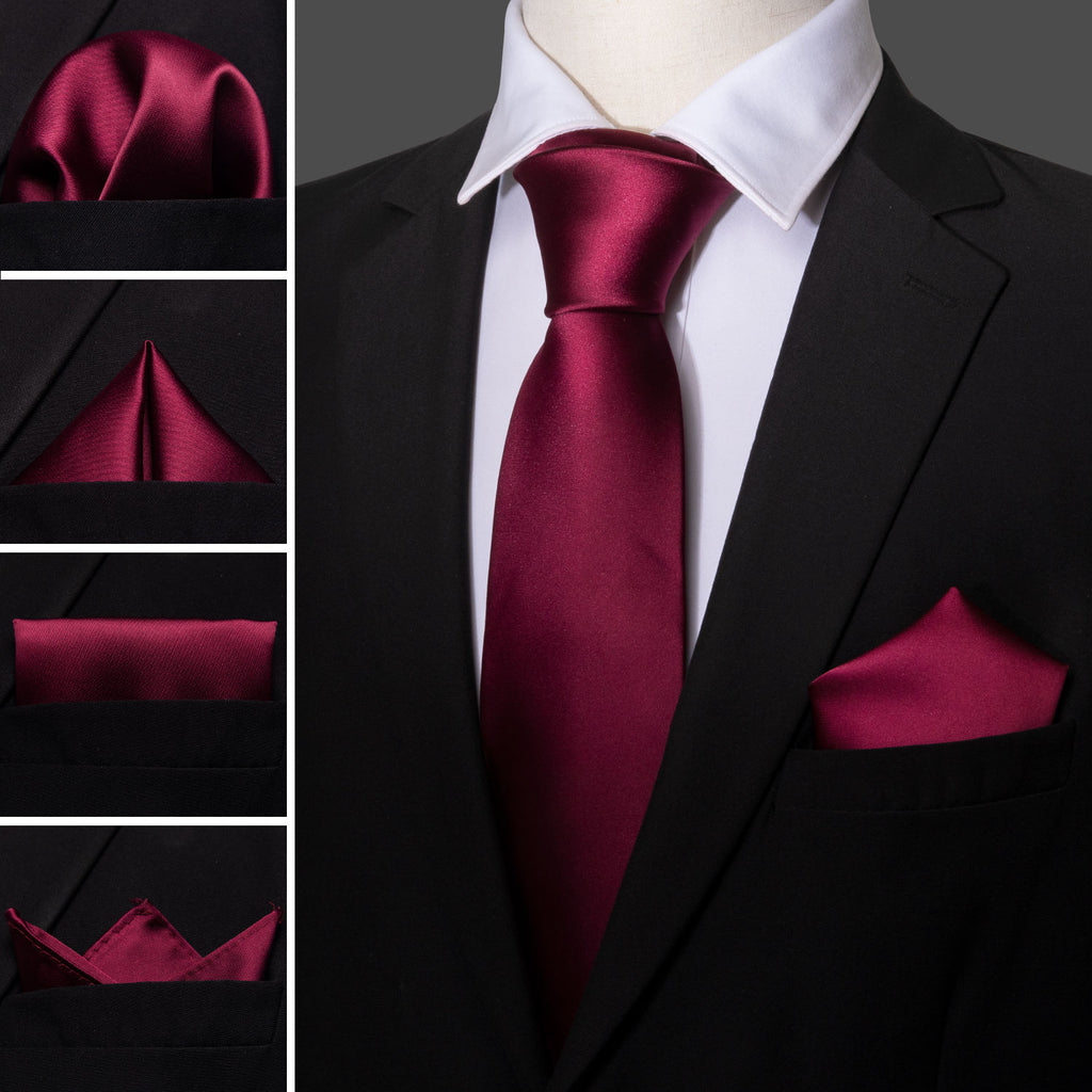 Burgundy Solid Tie, Pocket Square and Cufflinks Set tie sets - Sophisticated Gentlemen
