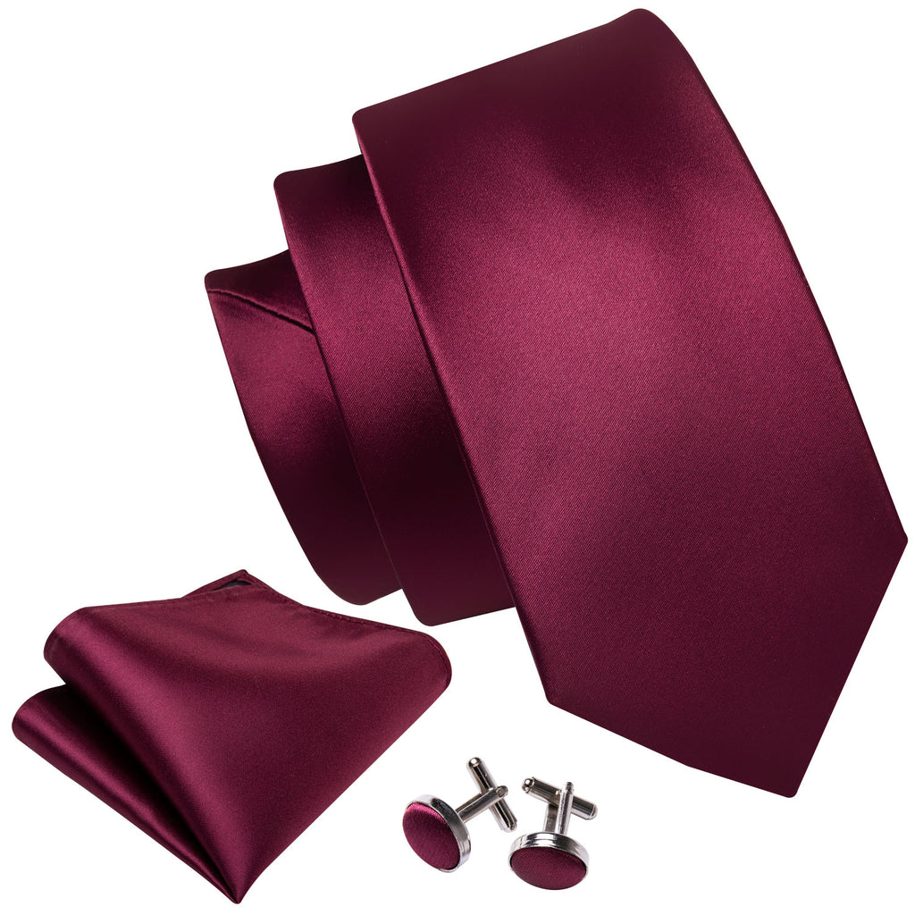 Burgundy Solid Tie, Pocket Square and Cufflinks Set tie sets - Sophisticated Gentlemen