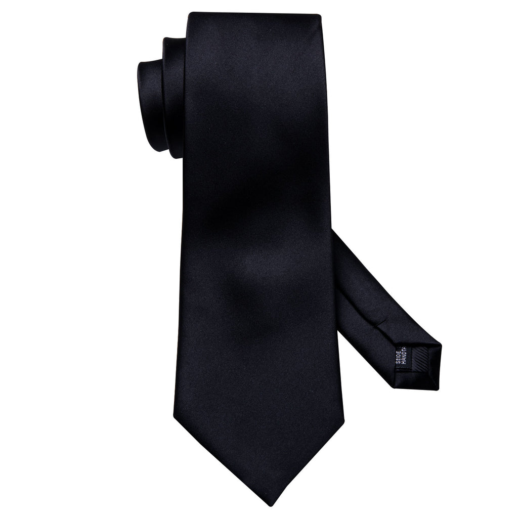 Black Solid Tie, Pocket Square and Cufflinks Set tie sets - Sophisticated Gentlemen