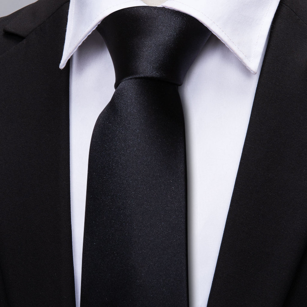 Black Solid Tie, Pocket Square and Cufflinks Set tie sets - Sophisticated Gentlemen