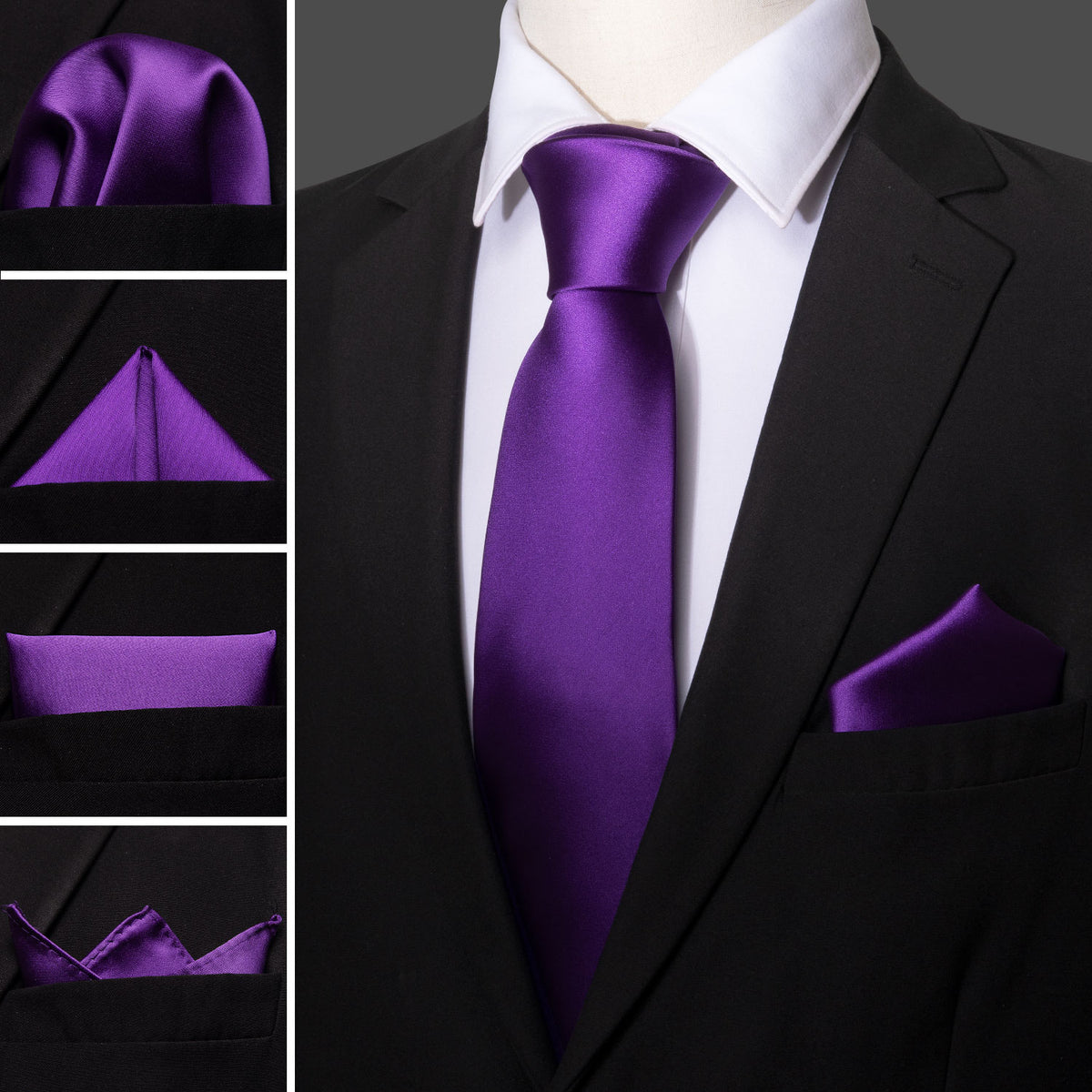 Deep Purple Solid Tie, Pocket Square and Cufflinks Set tie sets - Sophisticated Gentlemen