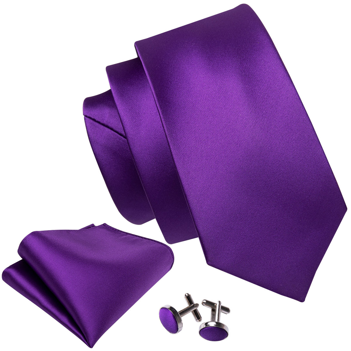 Deep Purple Solid Tie, Pocket Square and Cufflinks Set tie sets - Sophisticated Gentlemen