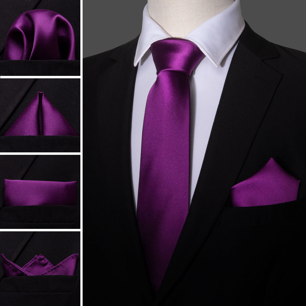 Purple Solid Silk Tie, Pocket Square and Cufflinks Set tie sets - Sophisticated Gentlemen