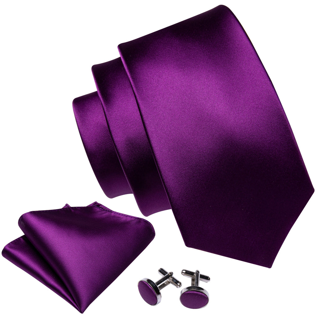 Purple Solid Silk Tie, Pocket Square and Cufflinks Set tie sets - Sophisticated Gentlemen