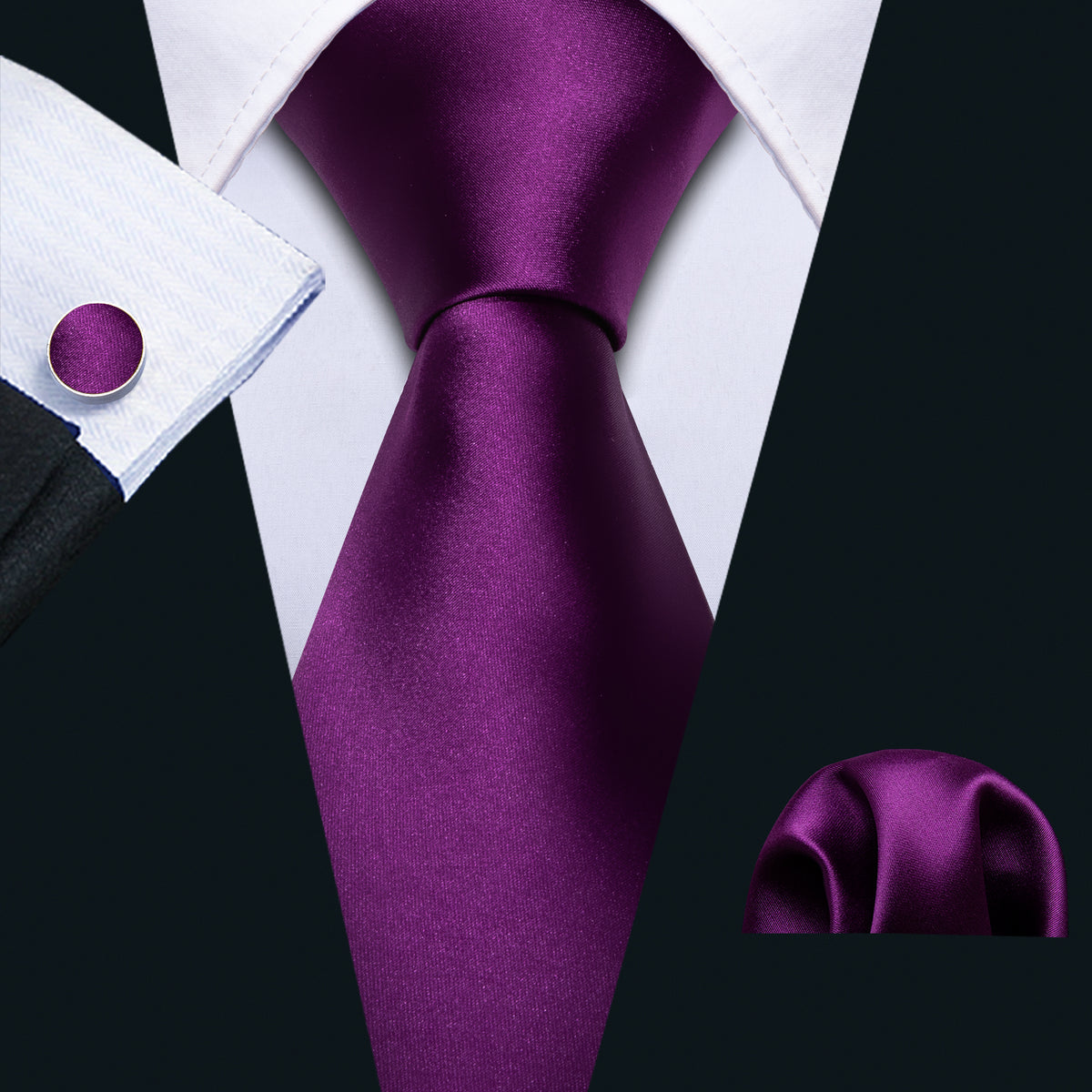 Purple Solid Silk Tie, Pocket Square and Cufflinks Set tie sets - Sophisticated Gentlemen