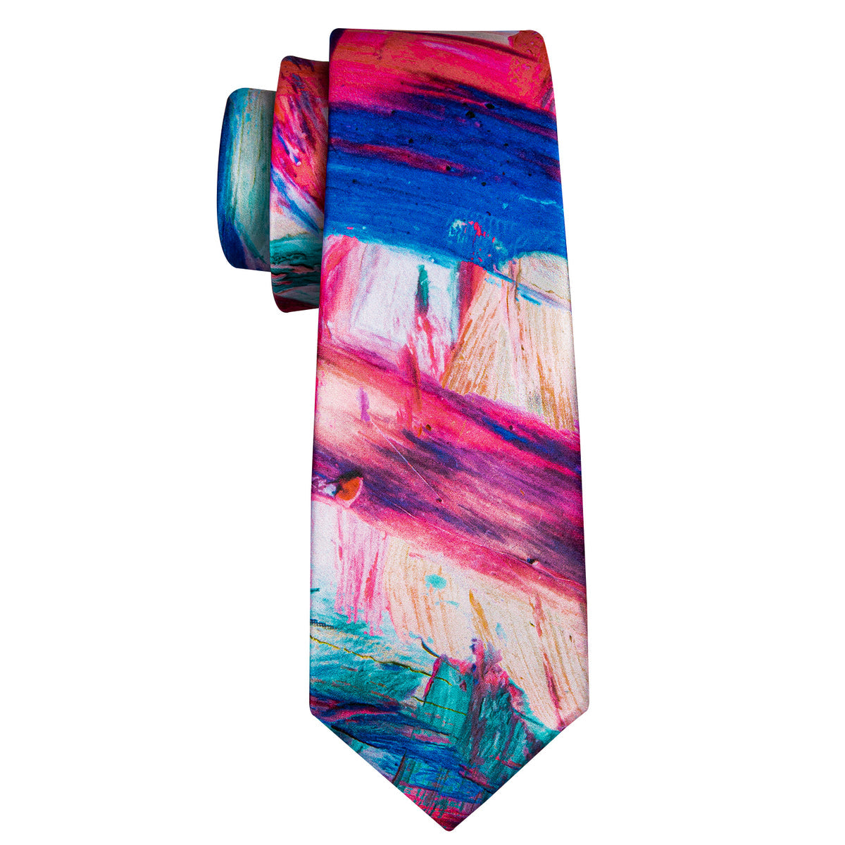 Red Yellow Teal Novelty Print Silk Tie, Pocket Square and Cufflinks Set tie sets - Sophisticated Gentlemen