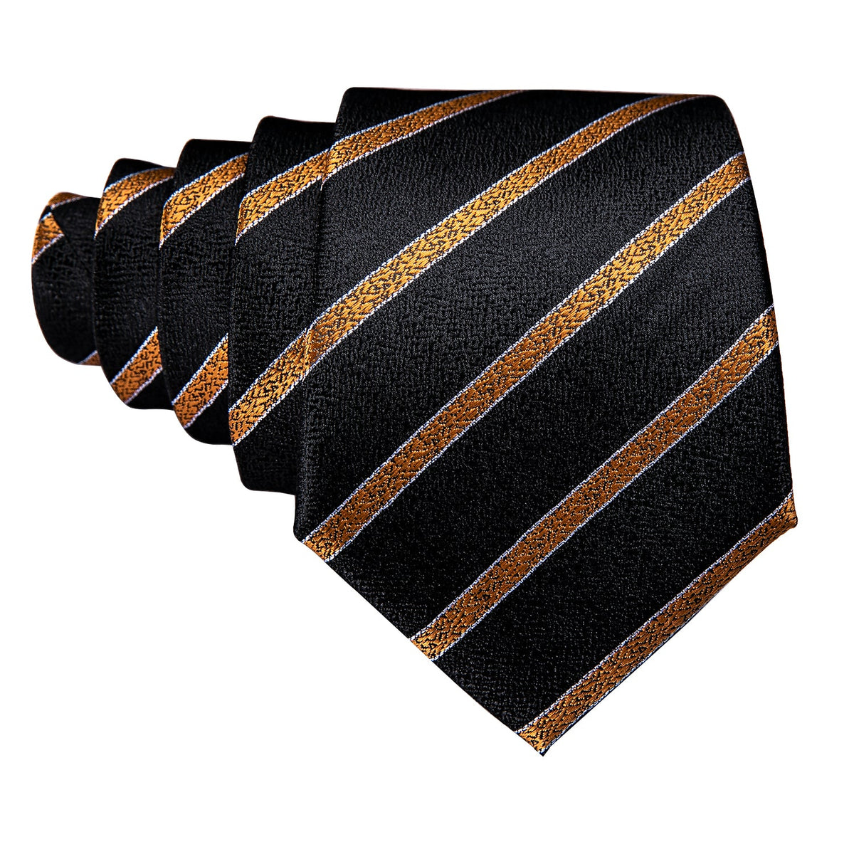 Gold-Striped Black Tie Set with Pocket Square & Cufflinks tie sets - Sophisticated Gentlemen