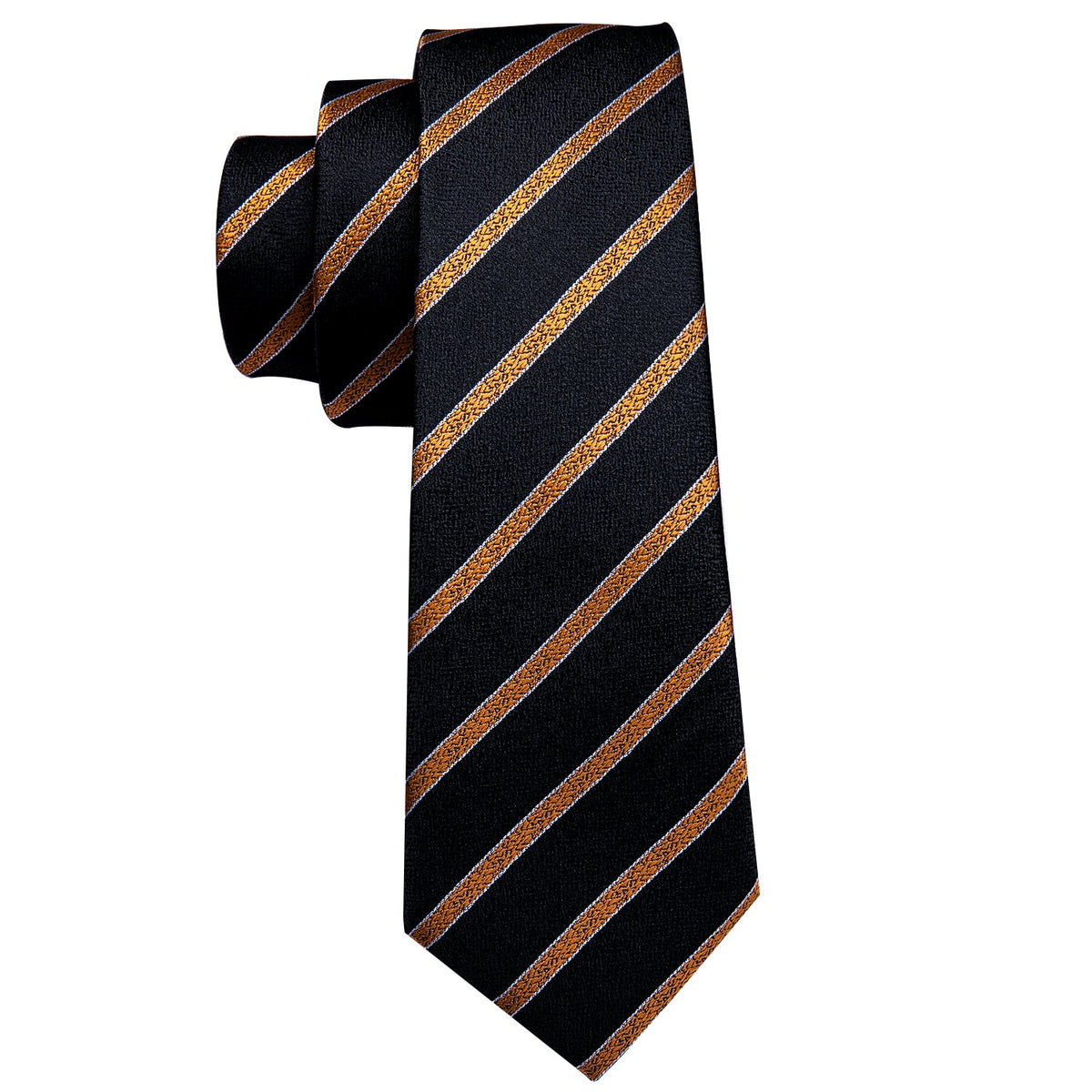 Gold-Striped Black Tie Set with Pocket Square & Cufflinks tie sets - Sophisticated Gentlemen