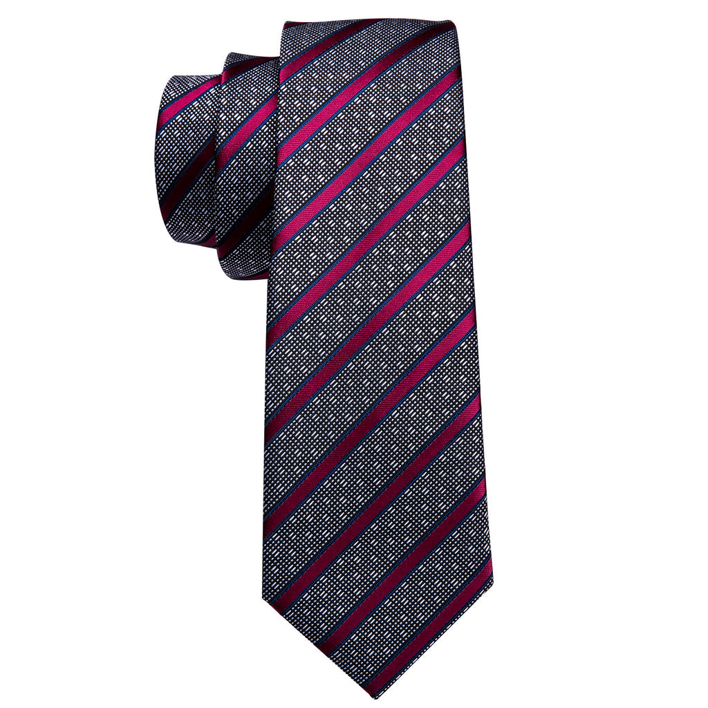 Gray Red Striped Silk Tie, Pocket Square and Cufflinks Set tie sets - Sophisticated Gentlemen