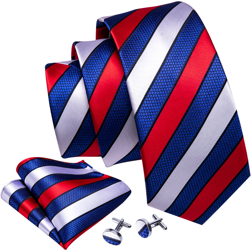 Blue Red Geometric Novelty Tie, Pocket Square and Cufflinks Set tie sets - Sophisticated Gentlemen