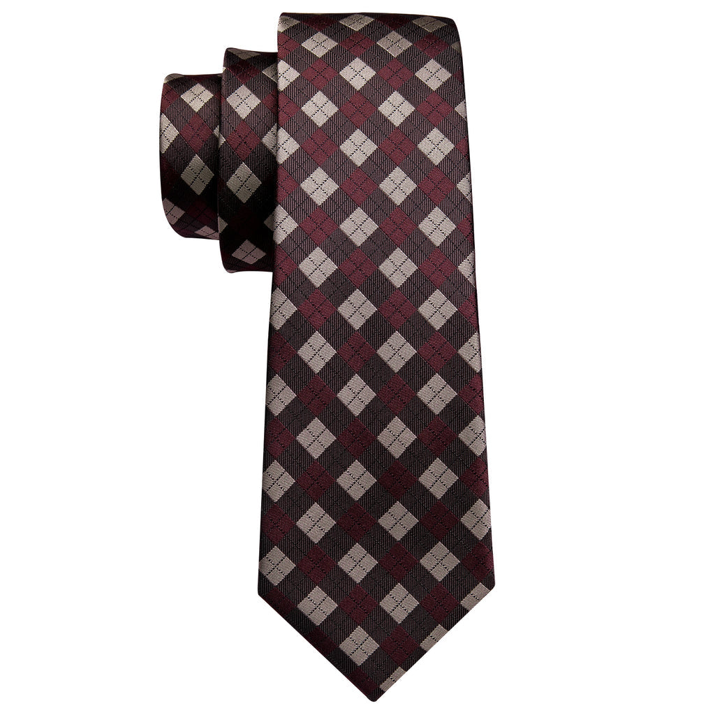 Brown Plaid Silk Checkered Tie, Pocket Square and Cufflinks Set tie sets - Sophisticated Gentlemen
