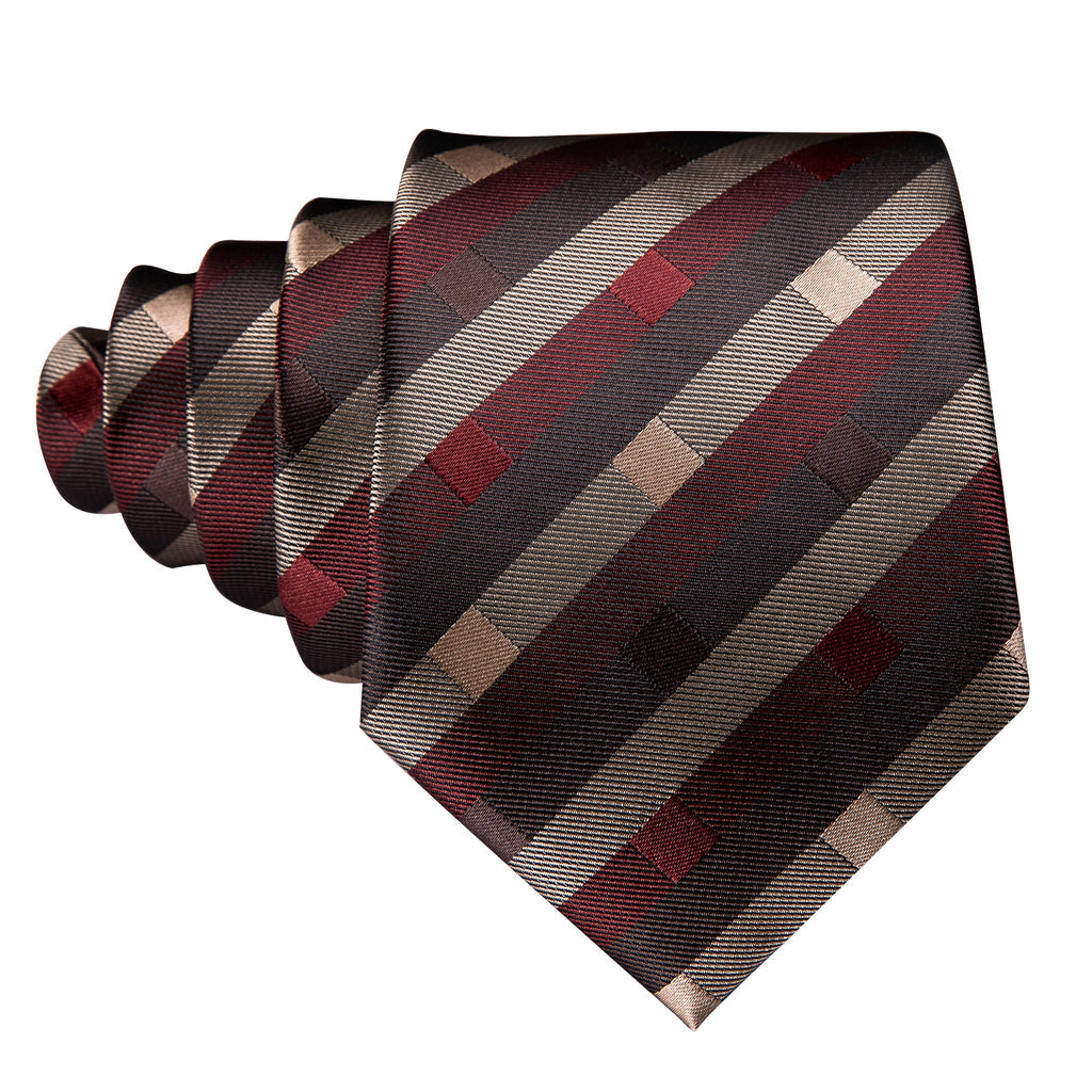 Red Brown Striped Silk Tie, Pocket Square and Cufflinks Set tie sets - Sophisticated Gentlemen