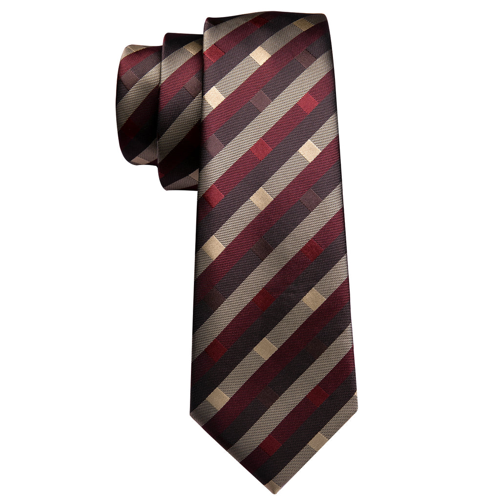 Red Brown Striped Silk Tie, Pocket Square and Cufflinks Set tie sets - Sophisticated Gentlemen