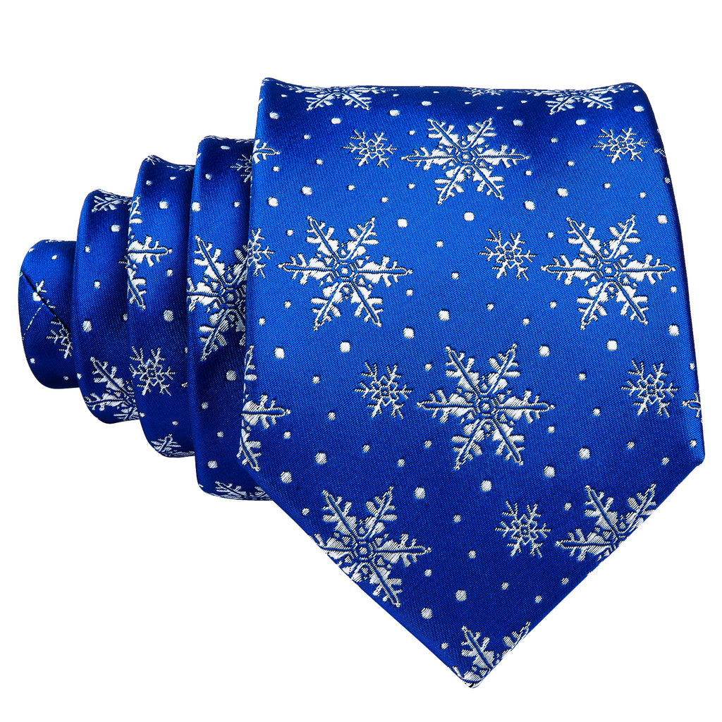 Blue White Snowflake Christmas Silk Tie, Pocket Square and Cufflinks Set tie sets - Sophisticated Gentlemen