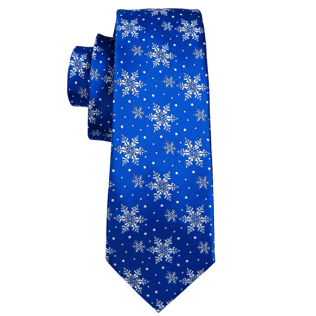 Blue White Snowflake Christmas Silk Tie, Pocket Square and Cufflinks Set tie sets - Sophisticated Gentlemen