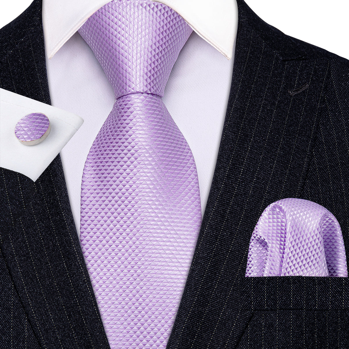 Light Purple Geometric Tie, Pocket Square and Cufflinks Set tie sets - Sophisticated Gentlemen