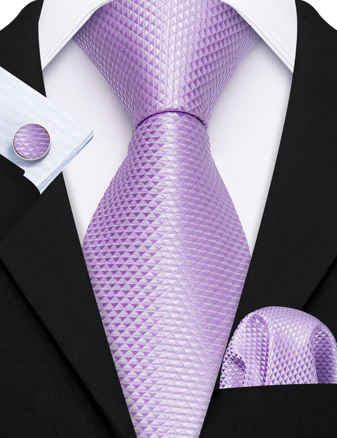 Light Purple Geometric Tie, Pocket Square and Cufflinks Set tie sets - Sophisticated Gentlemen