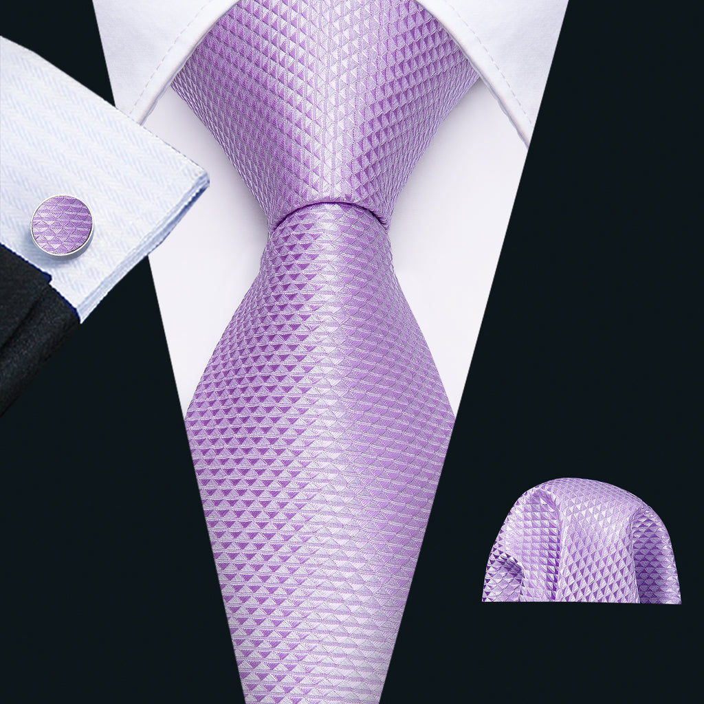 Light Purple Geometric Tie, Pocket Square and Cufflinks Set tie sets - Sophisticated Gentlemen