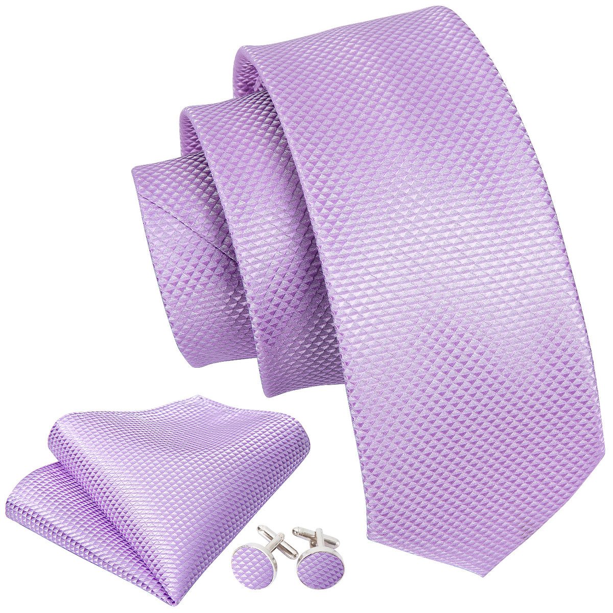 Light Purple Geometric Tie, Pocket Square and Cufflinks Set tie sets - Sophisticated Gentlemen