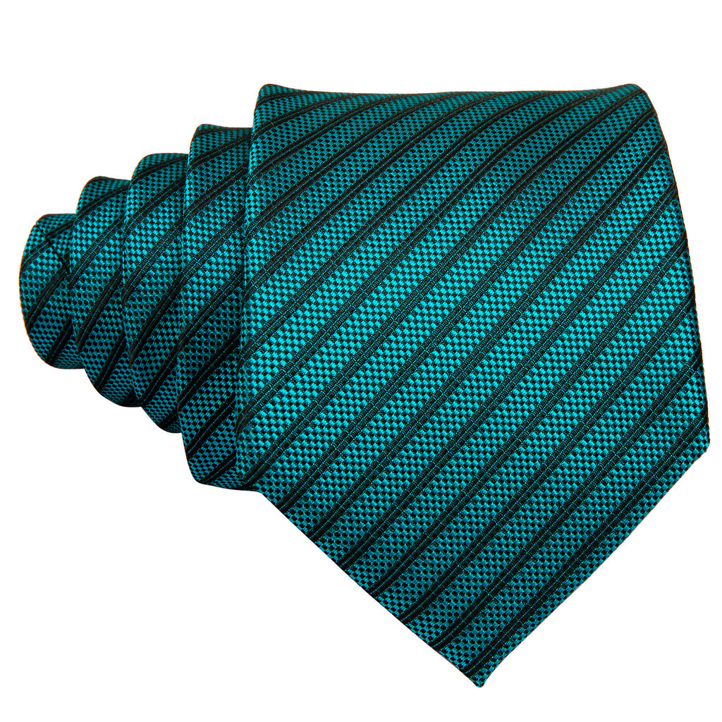 Teal Green Black Striped Tie, Pocket Square and Cufflinks Set tie sets - Sophisticated Gentlemen