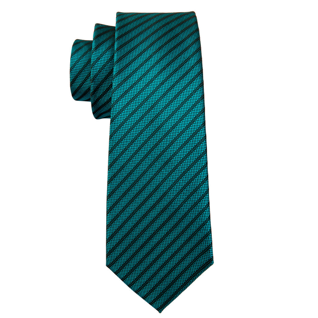 Teal Green Black Striped Tie, Pocket Square and Cufflinks Set tie sets - Sophisticated Gentlemen