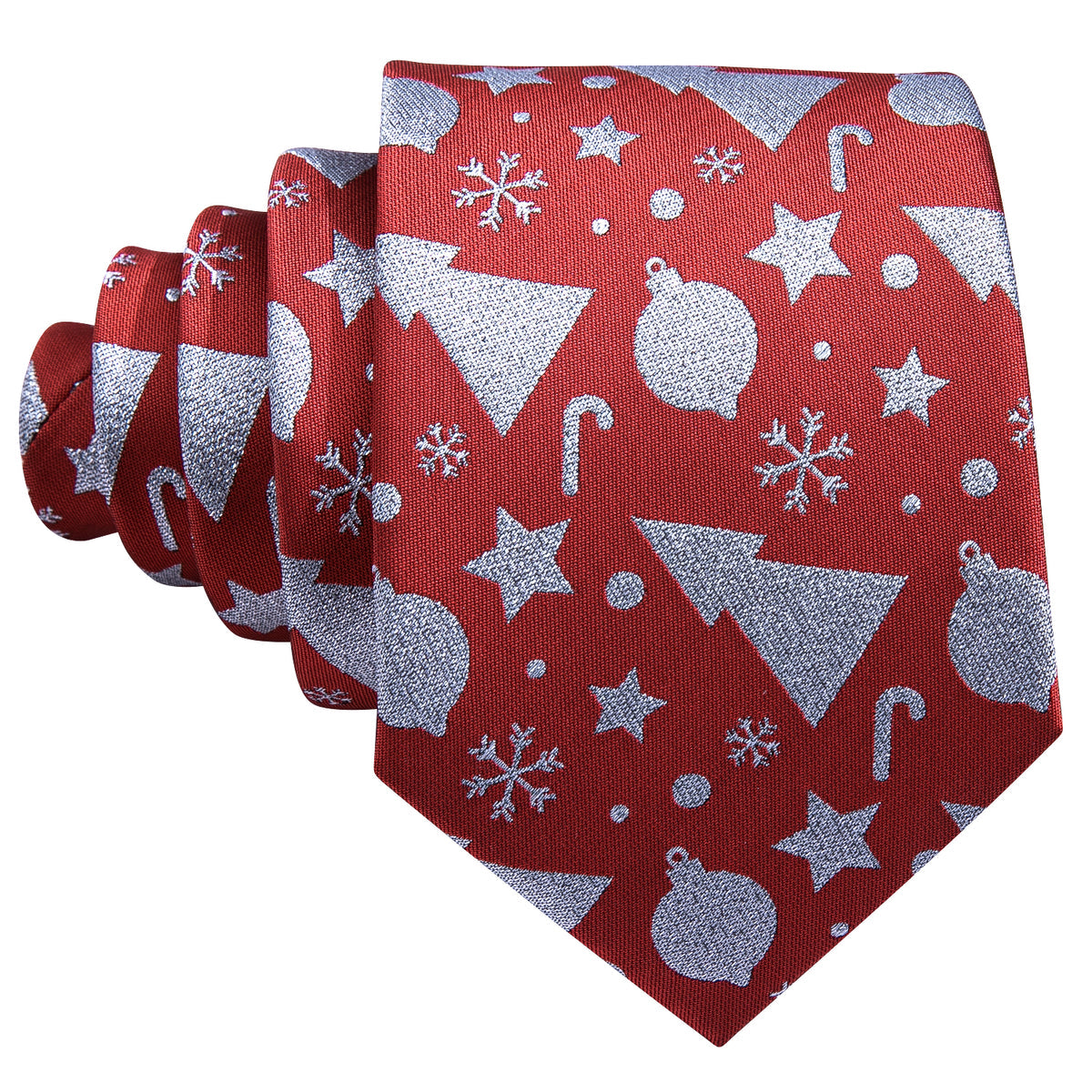 Crimson Red & Silver Christmas Tie, Pocket Square, and Cufflinks Set tie sets - Sophisticated Gentlemen