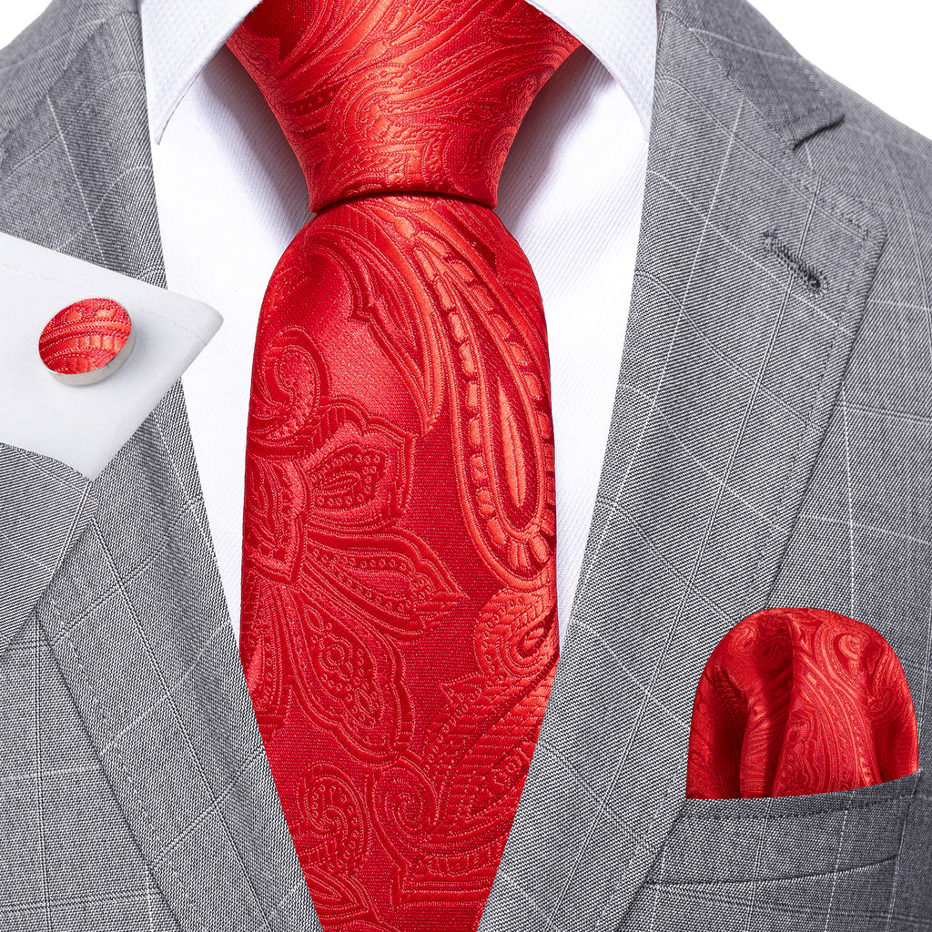 Red Paisley Silk Tie, Pocket Square and Cufflinks Set tie sets - Sophisticated Gentlemen