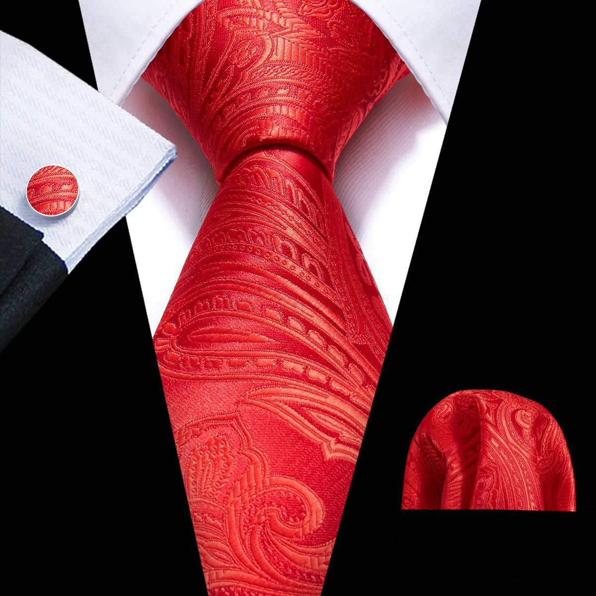 Red Paisley Silk Tie, Pocket Square and Cufflinks Set tie sets - Sophisticated Gentlemen
