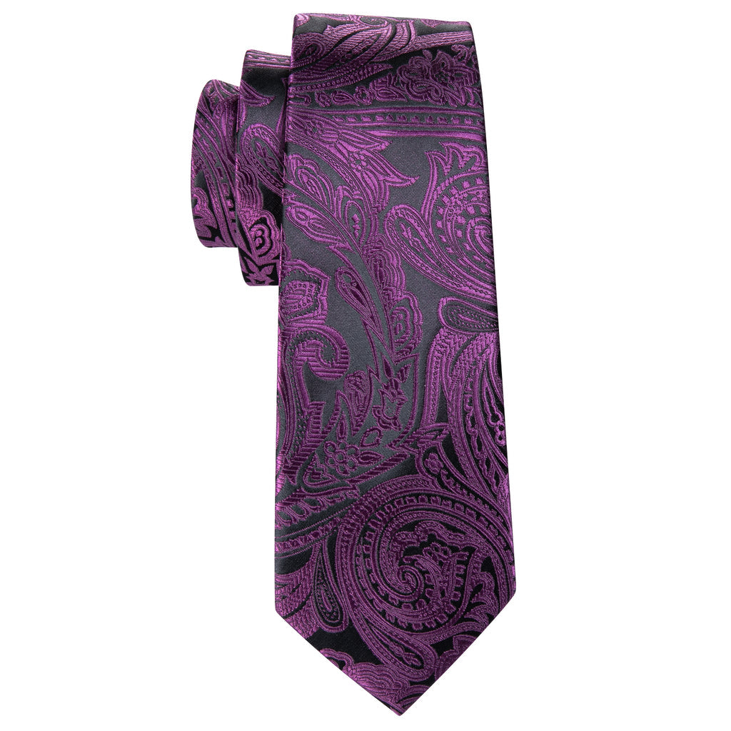 Purple Black Paisley Silk Tie, Pocket Square and Cufflinks Set tie sets - Sophisticated Gentlemen