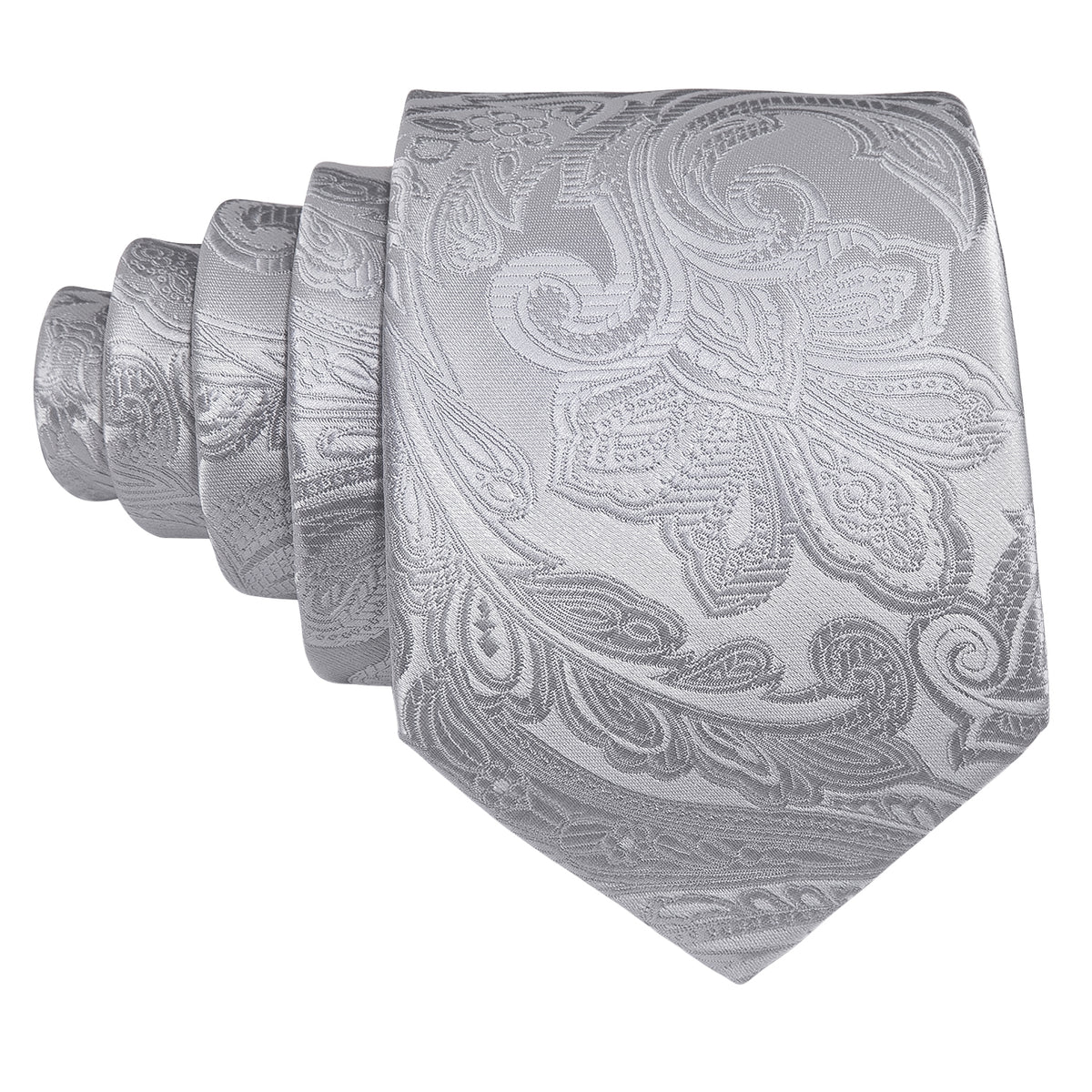 Silver Paisley Silk Tie, Pocket Square and Cufflinks Set tie sets - Sophisticated Gentlemen