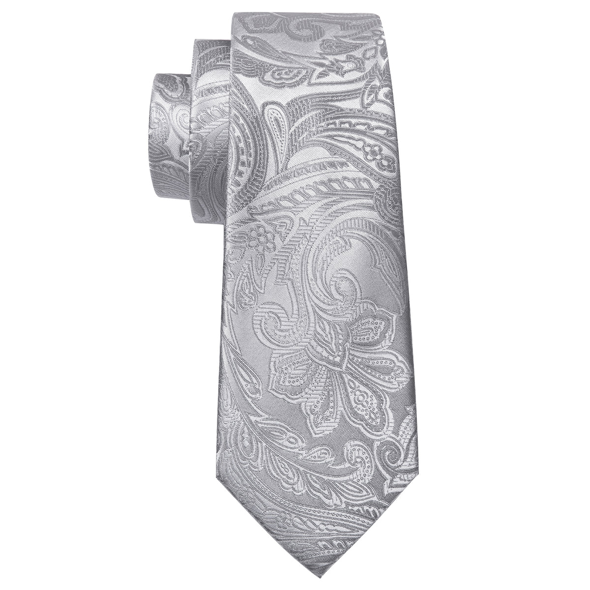Silver Paisley Silk Tie, Pocket Square and Cufflinks Set tie sets - Sophisticated Gentlemen