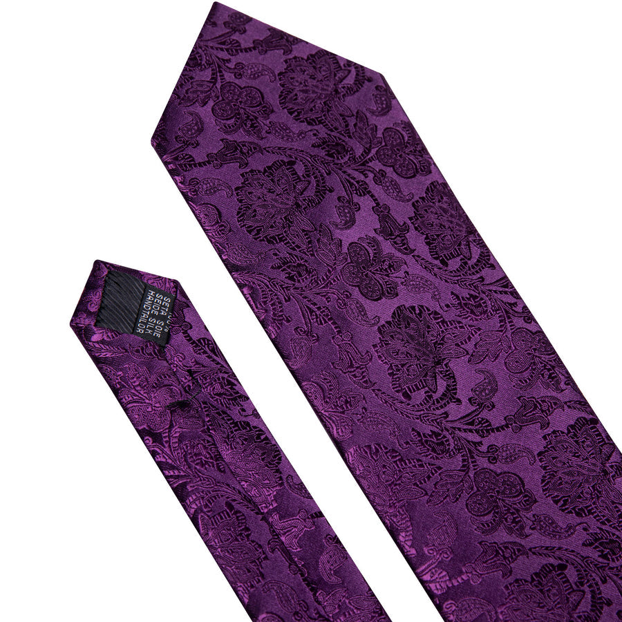 Dark Purple Floral Silk XL Tie, Pocket Square and Cufflinks tie sets - Sophisticated Gentlemen