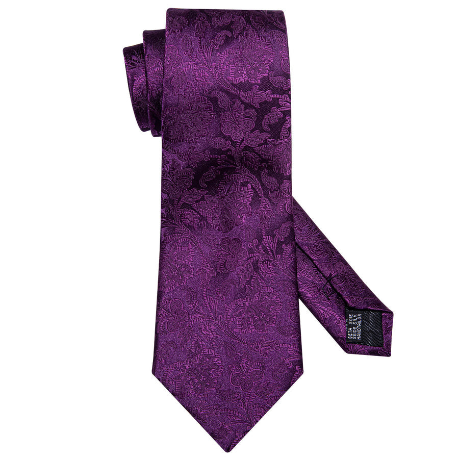 Dark Purple Floral Silk XL Tie, Pocket Square and Cufflinks tie sets - Sophisticated Gentlemen