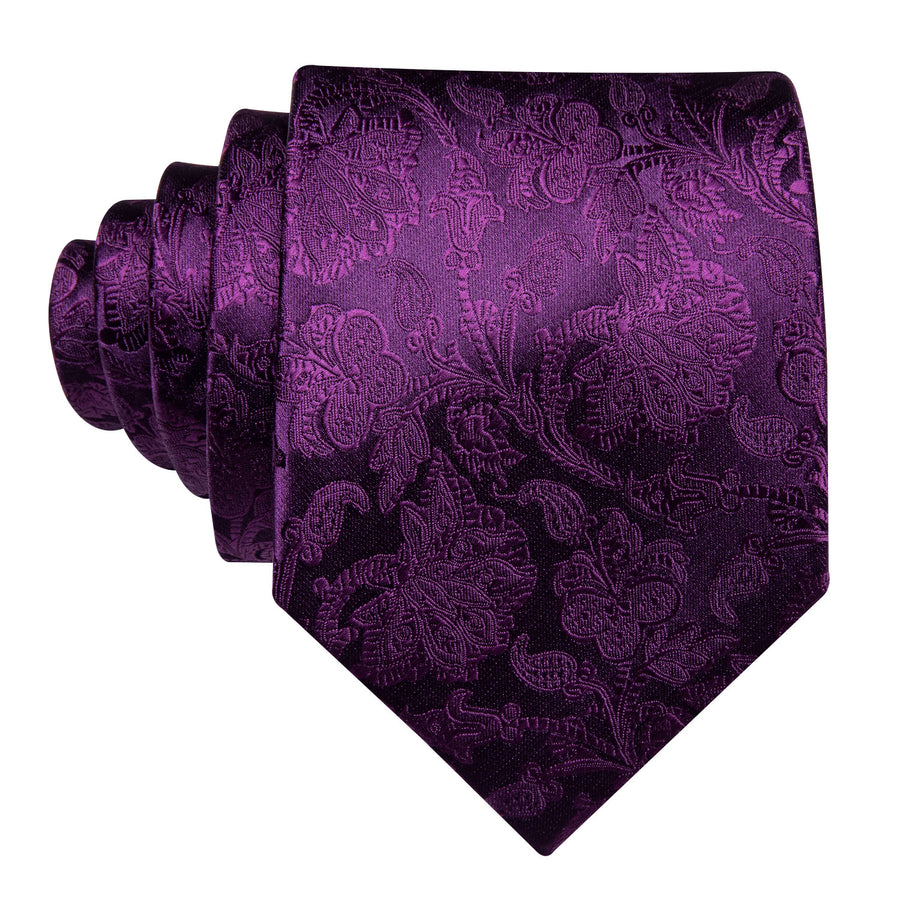 Dark Purple Floral Silk XL Tie, Pocket Square and Cufflinks tie sets - Sophisticated Gentlemen