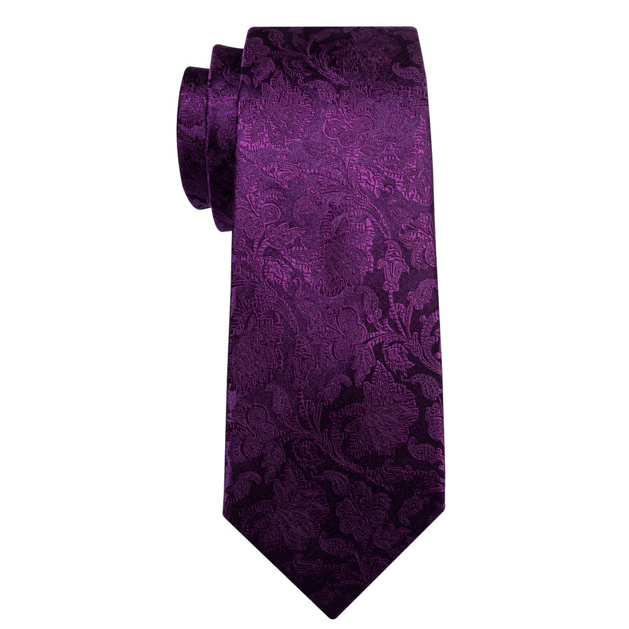 Dark Purple Floral Silk XL Tie, Pocket Square and Cufflinks tie sets - Sophisticated Gentlemen