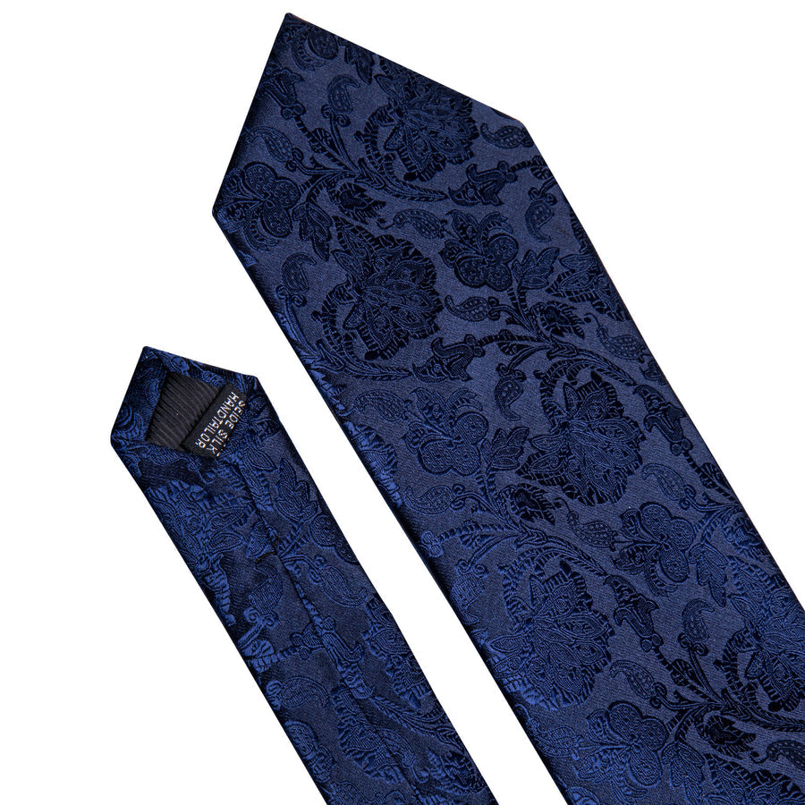 Navy Blue Floral XL Tie, Pocket Square and Cufflinks tie sets - Sophisticated Gentlemen