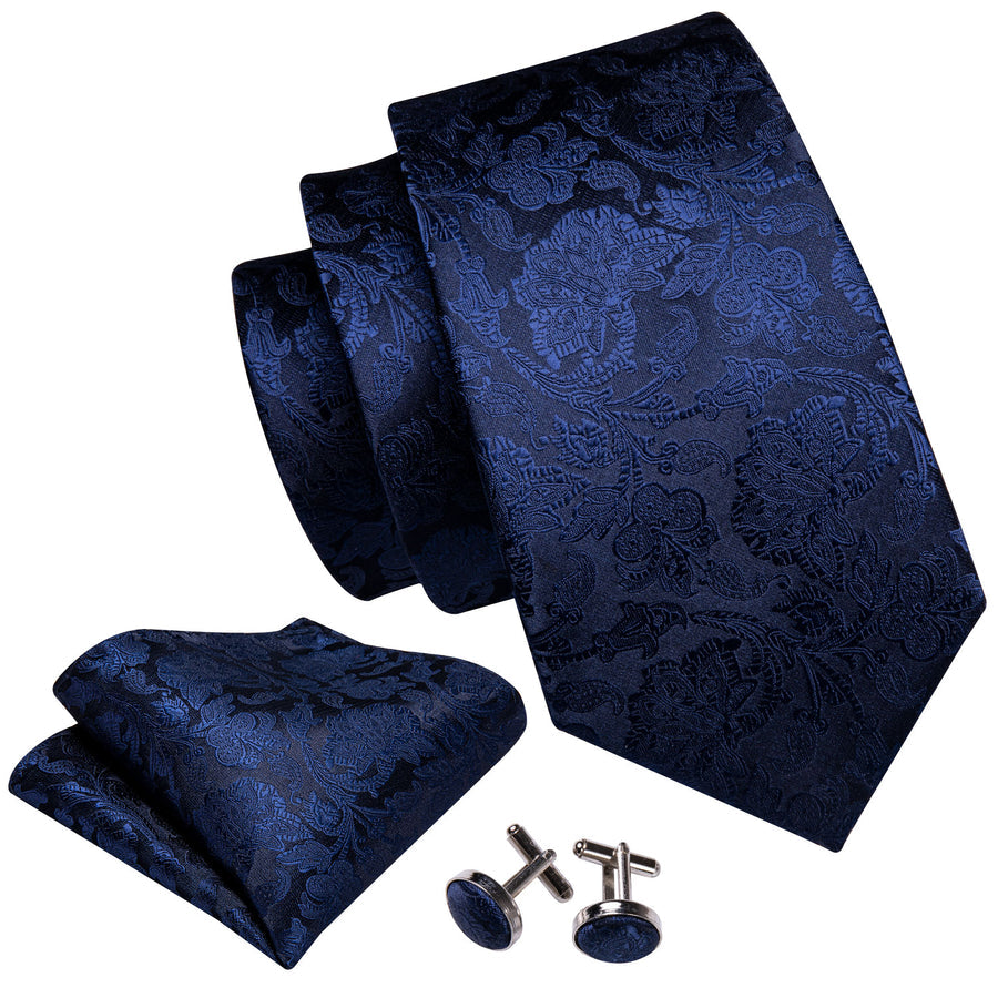 Navy Blue Floral XL Tie, Pocket Square and Cufflinks tie sets - Sophisticated Gentlemen