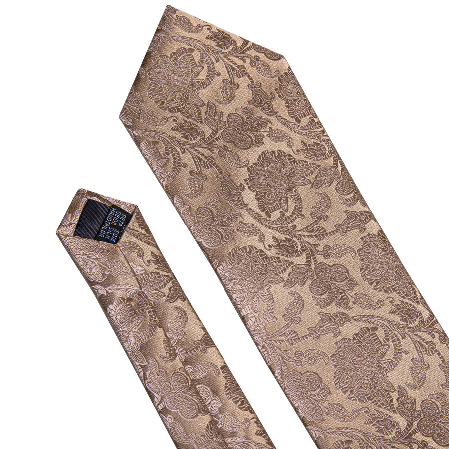 Light Brown Floral XL Tie, Pocket Square and Cufflinks tie sets - Sophisticated Gentlemen