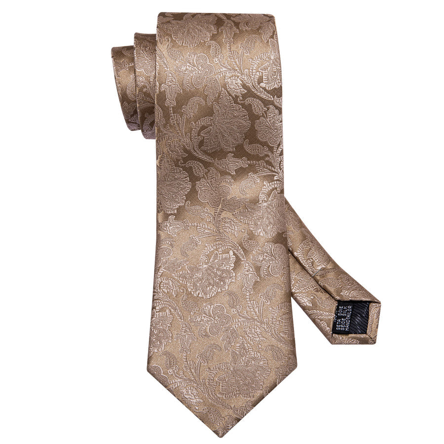 Light Brown Floral XL Tie, Pocket Square and Cufflinks tie sets - Sophisticated Gentlemen