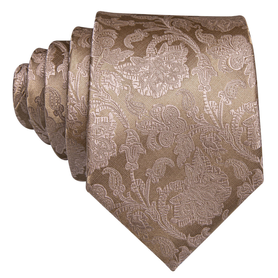 Light Brown Floral XL Tie, Pocket Square and Cufflinks tie sets - Sophisticated Gentlemen