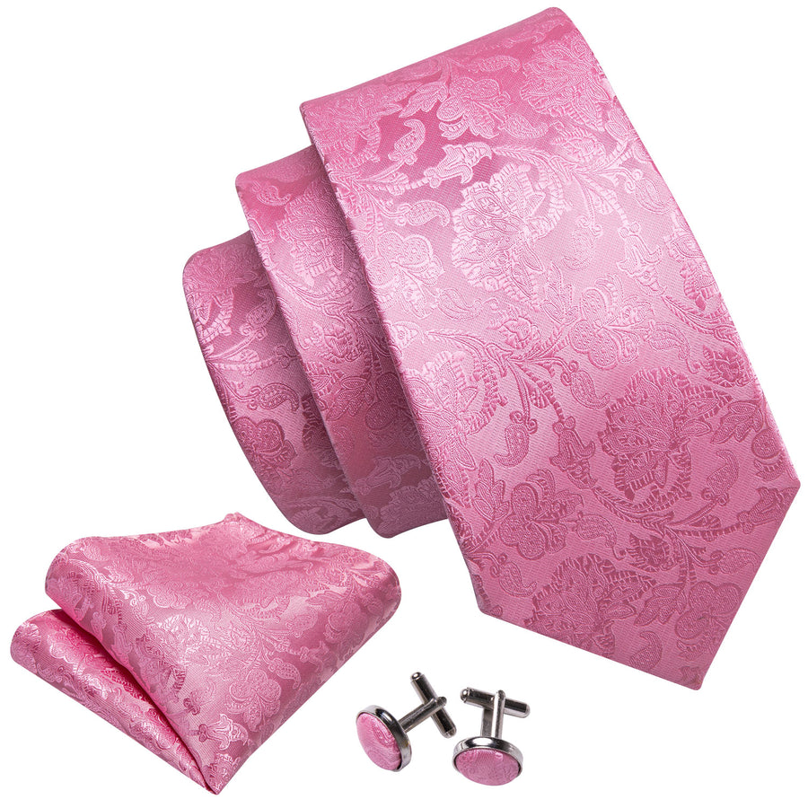 Pink Floral Silk XL Tie, Pocket Square and Cufflinks tie sets - Sophisticated Gentlemen