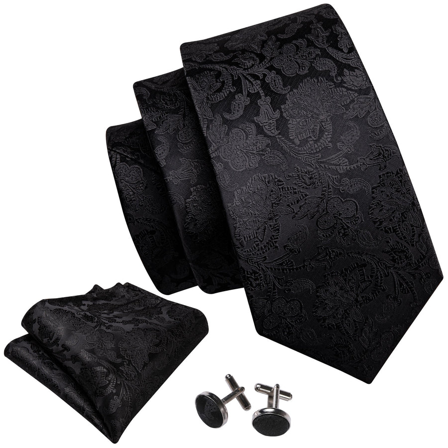 Dark Floral Silk XL Tie, Pocket Square and Cufflinks tie sets - Sophisticated Gentlemen
